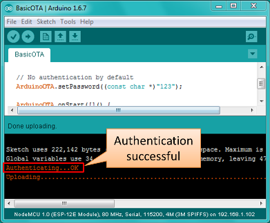 Authenticating...OK during OTA upload