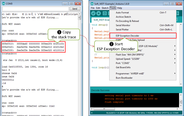 Decode the stack trace, steps 1 and 2