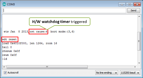Example of restart by h/w watchdog