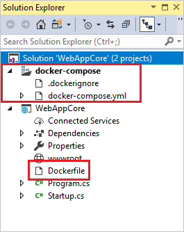 Docker files in Solution Explorer in Visual Studio